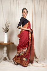 Maroon Moonga Silk Saree - Silk Mark Certified